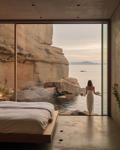 Rockbound Cove Residence by Monika Panch|Visualization Ocean Architecture, Sea Apartment, Bedroom With A View, Home By The Sea, Coastal Architecture, Sea Cliff, Natural Luxury, Sea House, Southern Ocean