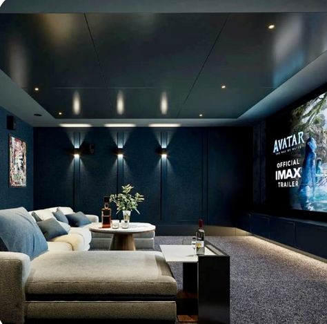 Masculine Media Room, Media Room Ideas Theatres, Small Cinema Room, Cinema Room Design, Home Theatre Design, Tv Den, Theatre Room Ideas, Media Room Decor, Basement Movie Room