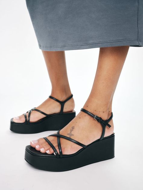 Zolanda Platform Sandal - Sustainable Shoes | Reformation 90s Platform Sandals Outfit, 90s Platform Sandals, Platform Sandals Outfit, Sustainable Shoes, Strappy Platform Sandals, Black Platform Sandals, Sandals Outfit, Square Toe Heels, Flatform Sandals