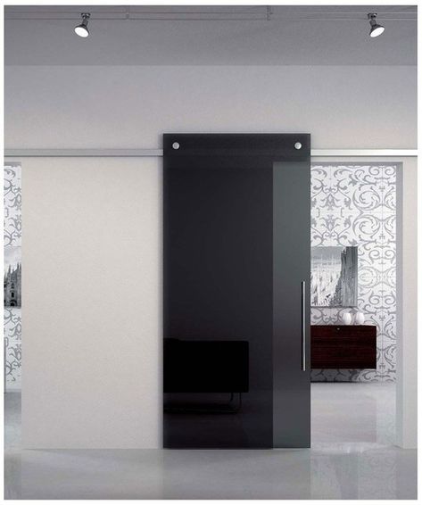 Glass Bathroom Door, Internal Sliding Doors, Sliding Door Track, Modern Barn Door, Glass Doors Interior, Indoor Fireplace, Home Design Living Room, Living Room Remodel, Bathroom Doors