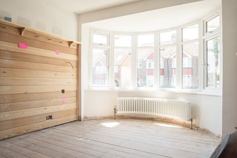 Bedroom Renovation Before And After, Curved Bay Window, 1930s Living Room, Column Radiator, Renovation Tips, Living Room Renovation, Interior Design Advice, House Bedrooms, Bedroom Renovation