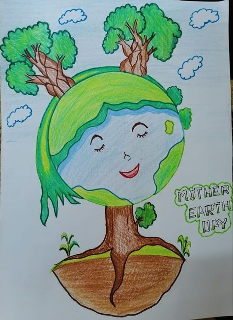 Earthday Poster Handmade, Earth Day 22 April, Earth Day Drawing Ideas, 22 April Earth Day, World Earth Day Poster, Preschool Decoration, Den Zeme, Nature Drawing For Kids, Climate Activities