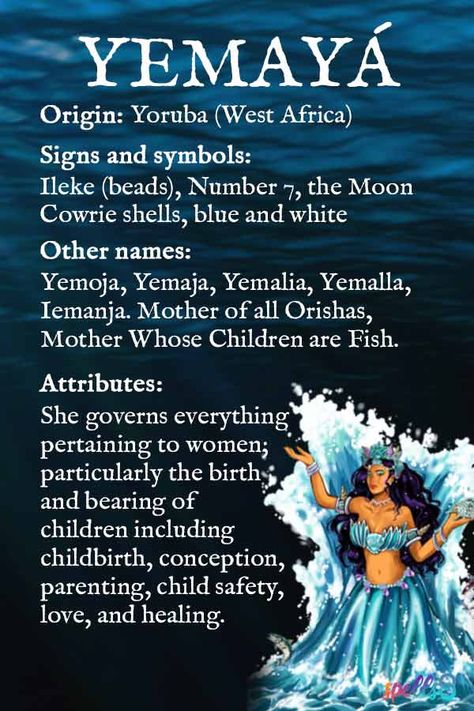 Yemaya: Goddess Symbols, Correspondences, Myth & Offerings – Spells8 Yemaya Goddess Of The Sea, Yoruba Orishas Deities, Yemaya Symbol, Yemaja Goddess, Yemaya Offerings, Yemoja Orisha Goddesses, Yemaya Orisha Altar, Isese Yoruba, The Orishas