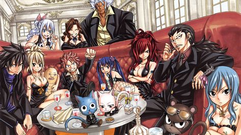 Anime Fairy Tail Gray Fullbuster Panther Lily (Fairy Tail) Gajeel Redfox Cana Alberona Juvia Lockser Wendy Marvell Erza Scarlet Charles (Fairy Tail) Mirajane Strauss Natsu Dragneel Lucy Heartfilia Happy (Fairy Tail) Elfman Strauss Wallpaper Fairy Tail Season 1, Read Fairy Tail, Fairy Tail Family, Fairy Tail Images, Anime D, Chibi Wallpaper, Anime Fairy Tail, Fairy Tail Guild, Fairy Tail Art