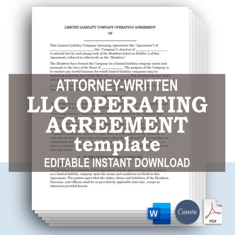 LLC Operating Agreement Template, Attorney-Written & Editable Instant Download Business Partnership Agreement, Employment Contract, Employment Form, Partnership Agreement, Llc Business, Photography Contract, Bookkeeping Business, Freelance Photography, Small Business Organization