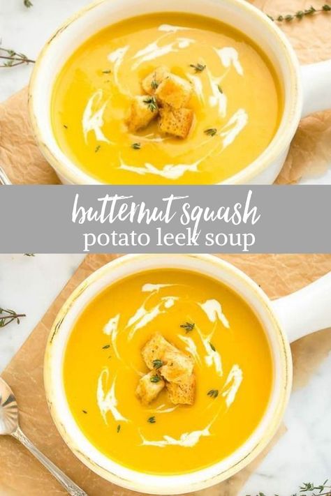 Butternut Squash Potato, Creamy Butternut Squash Soup, Vegan Butternut Squash Soup, Butternut Squash Soup Recipe, Creamy Butternut Squash, Curried Butternut Squash Soup, Butternut Soup, Potato Leek, Butternut Squash Recipes Soup