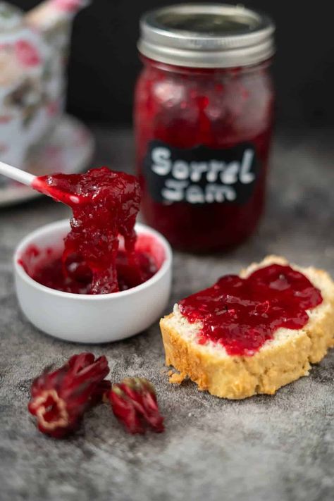 Sugar Free Hibiscus Jam - Divalicious Recipes Hibiscus Jam Recipe, Roselle Hibiscus Recipes, Hibiscus Recipes Food, Dried Hibiscus Flower Recipes, Roselle Recipes, Hibiscus Jam, Hibiscus Recipes, Hibiscus Recipe, Canning Jam Recipes