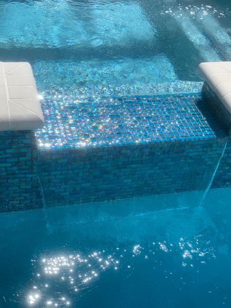 Turquoise Pool Tile, Pool Makeover, Modern Pool House, Mosaic Pool Tile, Glass Pool Tile, Turquoise Tile, Pool Finishes, Luxury Swimming Pools, Pool Remodel