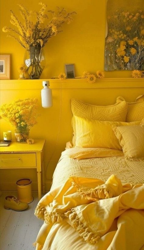 Bedroom Ideas For Women, Modern Royalty, Aesthetic Fairycore, Yellow Bedroom Decor, Orange Rooms, Purple Bedrooms, Yellow Room, Best Bedroom, Yellow Interior