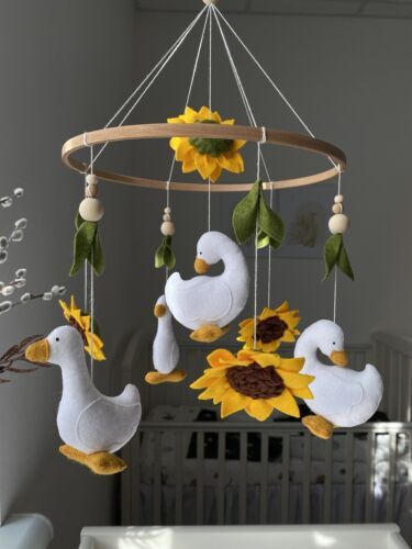 Goose baby mobile, Goose nursery decor, felt goose, nursery boho style, | eBay Yellow Flower Nursery, Vintage Woodland Nursery, Felt Goose, Boho Style Nursery, Sunflower Nursery, Duck Nursery, Bee Nursery, Goose Nursery, Baby Gifts To Make