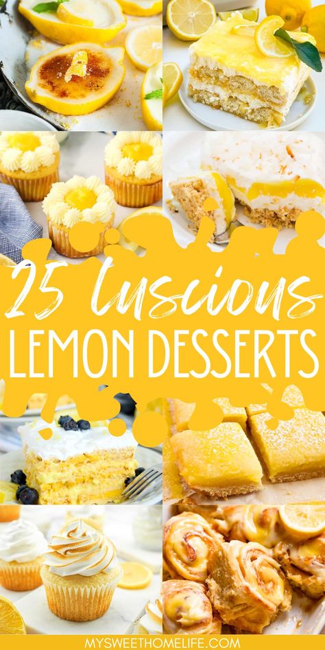 These luscious lemon desserts make the perfect spring or summer dessert with their sweet, tart goodness. Tiramisu Lemon, Dessert Recipes Lemon, Best Lemon Desserts, Lemon Dessert Recipes Easy, Lemon Desserts Bars, Delicious Lemon Desserts, Desserts Lemon, Desserts Simple, Lemon Desserts Easy