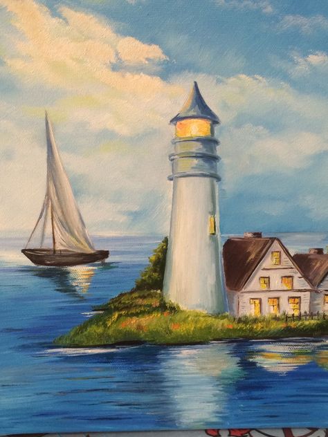 Canvas Board Painting, Unique Canvas Art, Fall Canvas Painting, Easy Flower Painting, Lighthouse Painting, Christmas Paintings On Canvas, Small Canvas Paintings, Scenery Paintings, Easy Canvas Painting