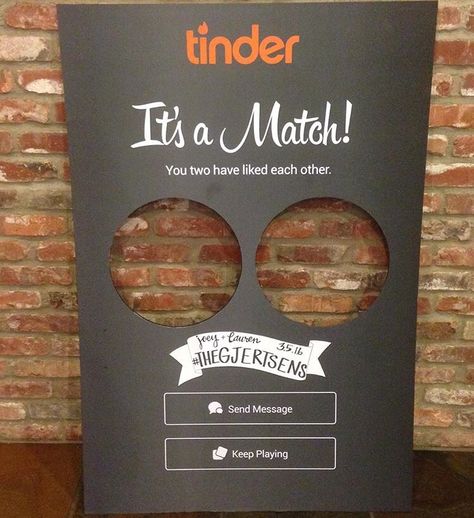 It's a match! Tinder photo booth for couples who met on Tinder. Tinder Match Scrapbook, Tinder Bridal Shower Theme, Tinder Wedding Favors, Its A Match Tinder Wedding, Tinder Wedding Ideas, Tinder Wedding, Fairy Tail Wedding, Tinder Match, Boho Wedding Theme