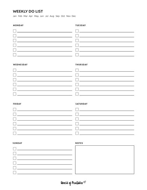 Weekly To Do List Templates - World of Printables To Do Weekly List, Weekly Todo List Free Printables, To Do List Example, To Do List Bullet Journal, Weekly To Do List Template, Free Weekly Planner Templates, To Do List Weekly, World Of Printables, Weekly To Do List