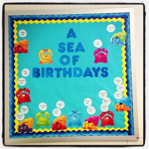 ocean theme classroom | Via Stephanie Grozbean Beach Theme Classroom, Nautical Classroom, Birthday Board Classroom, Ocean Classroom, Ocean Theme Classroom, Board Classroom, Birthday Bulletin Boards, Birthday Bulletin, Classroom Birthday