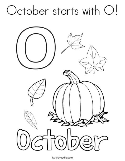 October starts with O Coloring Page - Twisty Noodle Kindergarten Trace Worksheets, October Worksheets Kindergarten, Months Kindergarten, October Worksheets, Fall Worksheets For Kindergarten, P Is For Pumpkin, October Coloring Pages, Morning Binder, Fall Worksheets