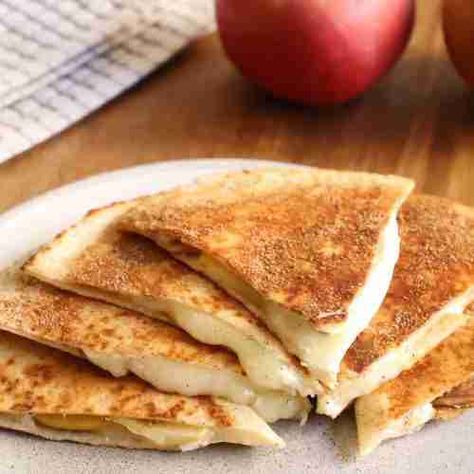 Cinnamon Quesadilla, Apple Quesadilla, Easy Quesadilla, Leftover Apples, Sugar Sticks, Quesadilla Recipe, Gluten Free Tortillas, Monterey Jack Cheese, Creamy Cheese