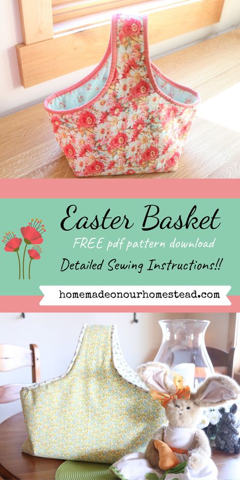 Easter Basket Sewing Pattern, Handy Basket, Basket Sewing Pattern, Easter Basket Pattern, Free Pattern Download, Sewing Instructions, Free Pdf Pattern, Easter Basket Diy, Basket Tote