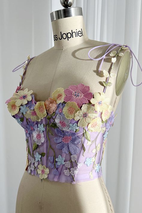 MissJophiel Embroidery Floral Corset with Removable Straps Ivory Mini Dress, Purple Corset, Corset Styles, Corset Outfit, Corset Fashion, Floral Corset, Vintage Corset, Lavender Floral, Corset Lace