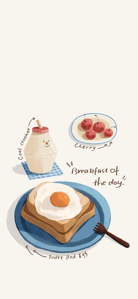 Breakfast Wallpaper Aesthetic, Breakfast Wallpaper, Breakfast Illustration, Cute Food Wallpaper, Wallpaper Computer, Wallpaper Doodle, Cute Food Drawings, Food Wallpaper, Cute Doodle Art