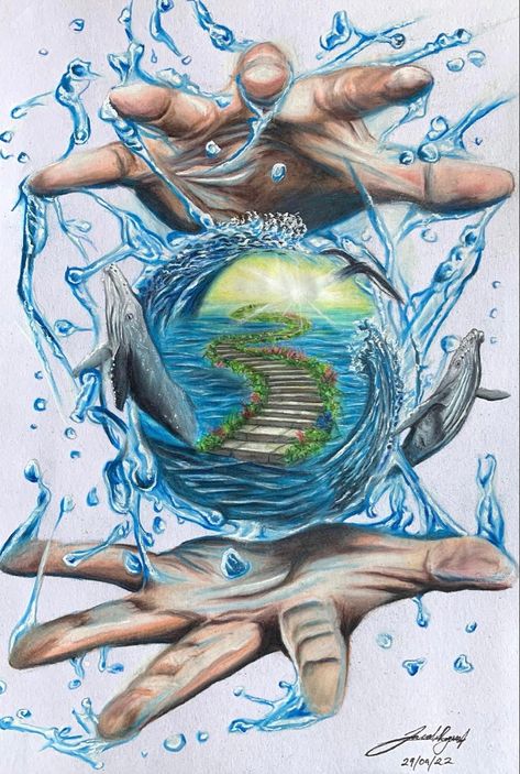 Realistic Surrealism Drawing, Better World Art, Inner Peace Painting, Truth And Fiction Art, Surrealism Colored Pencil, Conceal And Reveal Art, Out Of The Ordinary Art, Meaning Full Art, Protect Environment Art