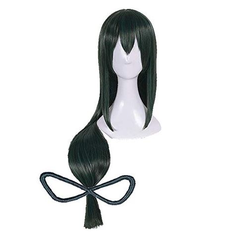 OSIAS Anime Cosplay Wig, Halloween Wig, with Free Wig Cap OSIAS Tsuyu Asui Cosplay, My Hero Academia Tsuyu Asui, Asui Tsuyu, Dark Green Hair, Fiesta Halloween, My Hero Academia Tsuyu, Wig Party, Cosplay Hair, Halloween Wigs