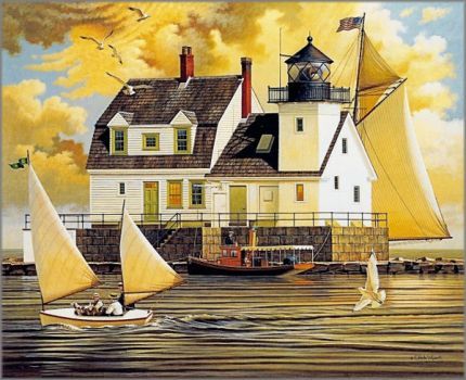 Sailing by Charles Wysocki (80 pieces) Charles Wysocki, Buffalo Games, Americana Art, Arte Folk, Folk Art Paintings, Lighthouse Art, John William Waterhouse, Horse And Buggy, American Folk Art