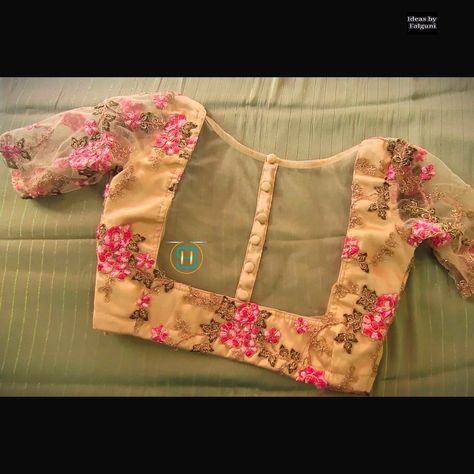 Net blouse Flower Print Blouse Designs Latest, Bloues Hands Design, Boat Neck Net Blouse Designs, Net Blouse Designs Latest Boat Neck, Simple Net Blouse Designs, Neted Blouse Designs Latest, Net Sleeves Designs For Blouse, Net Blouse Designs Pattern Style, Net Blouse Designs Latest