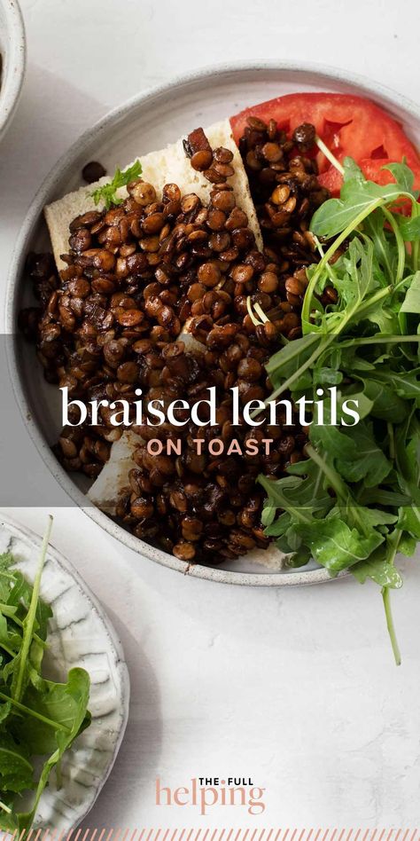 Braised lentils on toast are a perfect way to create a satisfying vegan meal, straight from your pantry. They're SO easy to prepare, and once you make them, you can serve them on toast, whole grains, or pasta. #plantbased #glutenfree #vegetarian Braised Lentils, Plant Based Meal, Lentils Beans, Vegan Pantry, French Lentils, Easy Vegan Dinner, Healthy Toddler Meals, Vegan Lunches, Vegan Eats