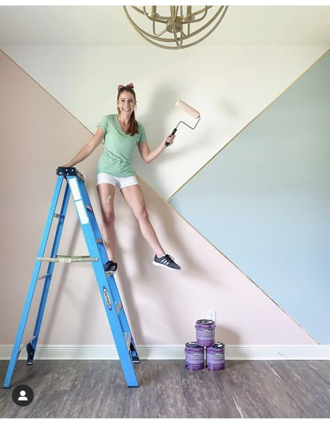 Accent Wall Toddler Girl Room, Toddler Girl Accent Wall, Playroom Accent Wall Ideas, Kids Accent Wall, Fun Accent Wall, Kids Bedroom Paint, Playroom Paint, Girls Bedroom Paint, Girls Room Paint