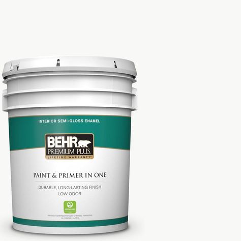 5 gal. Ultra Pure White Semi-Gloss Enamel Low Odor Interior Paint and Primer in One Behr Premium Plus, Martini Olive, Eggshell Blue, 2 September, Flat Interior, 1 April, Paint Types, Paint Primer, Painted Ceiling