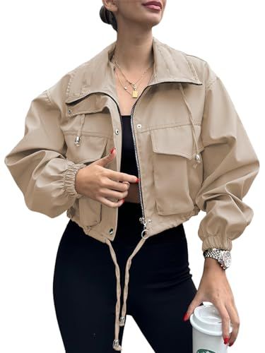 Tankaneo Womens Cropped Jacket Zip Up Lightweight Oversized Utility Anorak Coat with Pockets Womens Cropped Jacket, Fall Outfit Inspiration, Outfit Inspiration Women, Stylish Fall Outfits, Early Fall Outfit, Outfit Inspiration Fall, Casual Jackets, Casual Vest, Anorak Jacket