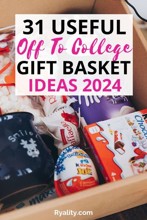 This is the best list of back to college gift basket ideas I've seen! College Gift Basket For Girls, Off To College Gift Ideas, College Gift Basket Ideas, Dorm Gift Basket, College Basket, College Gift Ideas, College Gift Baskets, College Dorm Gifts, Dorm Gifts