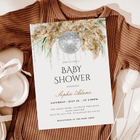 Disco Baby Shower Theme, Disco Baby Shower Ideas, Disco Ball Theme, Chic Baby Shower, Boho Baby Shower Invitations, Chic Baby, Boho Baby Shower, Elephant Baby Shower, Floral Baby Shower