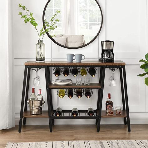 Wine Rack Table, Bar Console, Open Storage Shelves, Wine Bar Cabinet, Metal Wine Rack, Wine Rack Storage, Wine Shelves, Wine Table, Entryway Console Table