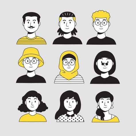 Illustration design with people avatars | Free Vector Illustration Art People, Freepik Illustration, Doodle Man, Flat Character Design, People Avatar, Drawn People, Avatar Illustration, People Character, Avatar Design