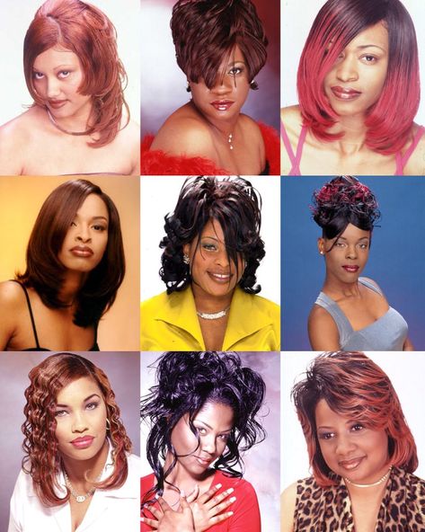 Dancehall Outfits, Black Hair 90s, 2000s Hairstyles, Black Hair Magazine, 90’s Hairstyles, Y2k Inspo, French Roll, Hair Magazine, 90s Hairstyles