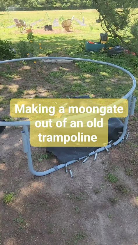 Ellie Bagwell | Making a Moongate out of an old trampoline. ✨️ This is a 10ft trampoline and it is the perfect size. I've been wanting a moongate in the… | Instagram Trampoline Upcycle Ideas, Recycled Trampoline, Garden Trampoline, Sunken Trampoline, Trampoline Ladder, Old Trampoline, Trampoline Springs, Trampoline Tent, Fruit Cage