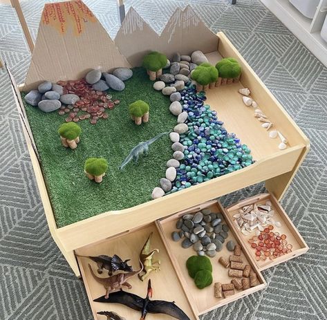 Kinetic Sand Sensory Bin, Small World Play Ideas, Small Kids Playroom, Whimsical Playroom, Play For Preschoolers, Dinosaur Small World, Small Kids, Playroom Ideas, Small World Play