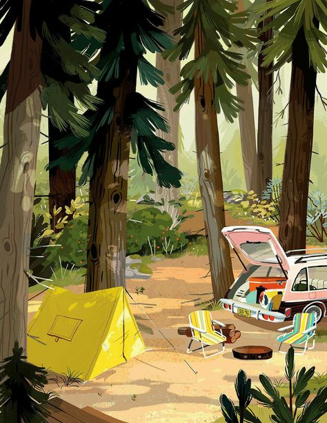 Camping Illustration, Kim Smith, Baba Jaga, Arte Peculiar, Camping Art, Landscape Illustration, Environment Concept Art, Art And Illustration, Illustration Inspiration