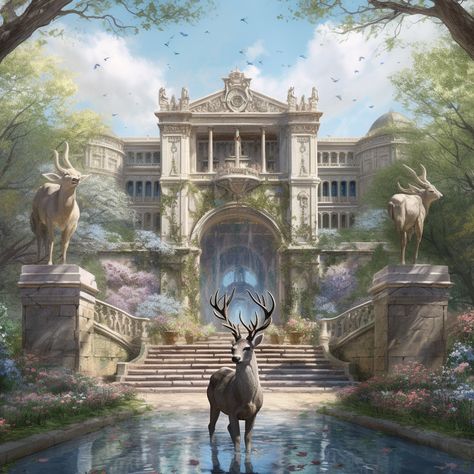 Fantasy Sanctuary, Fantasy Museum, Elf Kingdom, Elven City, Castle House Design, Italian Castle, Culture Aesthetic, Egypt Concept Art, Royal Art