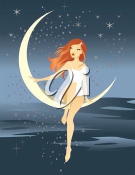 iCLIPART - Downloadable royalty-free clipart images, photos, web graphics, animations, sounds and fonts by subscription. Redhead Art, Moon Vector, Moon Girl, Royalty Free Clipart, Free Clipart Images, Woman Sitting, Beautiful Fairies, Photography Website, Moon Art