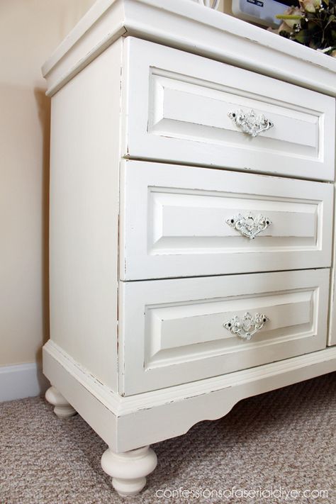 This was a dated oak dresser that was brought to life with DIY chalk paint! Adding feet from Lowes......LOVE Add Feet To Dresser, Adding Feet To Dresser, Add Legs To Dresser, Oak Bedroom Furniture Makeover, Diy Refurbished Dresser, Oak Dresser Makeover, White Chalk Paint Furniture, Cherry Bedroom Furniture, Cherry Bedroom