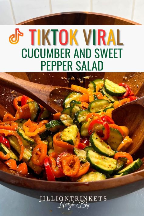 Cucumber Banana Pepper Salad, Cucumber And Pepper Salad With Ginger Dressing, Hye Rollers Recipe Tipsy Housewife, Viral Sweet Pepper And Cucumber Salad, Cucumber Mini Pepper Salad, Cucumber Red Pepper Salad, Viral Tik Tok Salad, Sweet Pepper Cucumber Salad, Bell Pepper Cucumber Salad