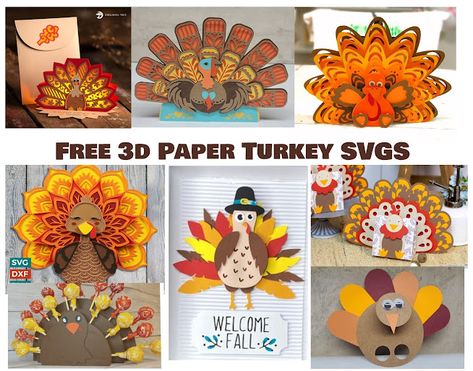 Fields Of Heather: 3D Paper Turkeys To Make With Free SVGS Thanksgiving 3d Crafts, Thanksgiving Svg Free, Paper Turkeys, 3d Turkey, Turkey Place Cards, Paper Turkey, Paper Clock, Turkey Project, Diy Turkey