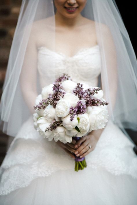 Lilac Bouquet, Winter Wedding Bouquet, Peony Wedding, Sophisticated Bride, White Wedding Flowers, Lavender Wedding, White Peonies, A Wedding Dress, Bride Bouquets