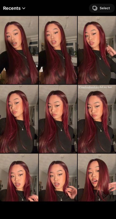 Dark Red Hair Color On Tan Skin, Red Hair And Eyebrows, Red Hair Makeup Ideas, Baddie Burgundy Hair, Strawberry Red Hair Color, Light Skin With Burgundy Hair, Cherry Red Hair On Brown Skin, Red Hair On Tan Skin, Red Hair Costume Ideas