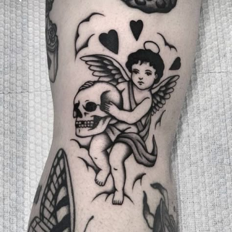 American Style Tattoo, Traditional Tattoo Stencils, Le Tattoo, Wrist Tattoo Designs, Cherub Tattoo, Unique Wrist Tattoos, Minimalist Tattoo Ideas, Traditional Style Tattoo, Instagram Filler