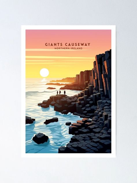 "Giants Causeway: Ireland's Geological Wonder" Poster for Sale by NeuralVibe | Redbubble Giants Causeway Ireland, Wonder Poster, Giants Causeway, Giant's Causeway, Drawing Simple, Travel Illustration, Junk Journaling, Vintage Travel Posters, Vintage Travel