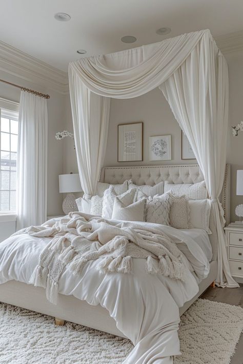 29 Girls Bed With Canopy Ideas for a Magical Bedroom Sit Canopy Bed, King Bed With Canopy, Farmhouse Bed Canopy, Crown Canopy Over Bed, Girls Bed With Canopy, Canopy Crown, White Bed Canopy, Bed With Canopy, Canopy Over Bed